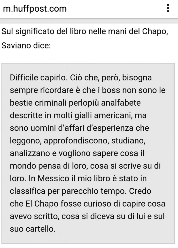 brano di intervesta per huffinton dove saviano afferma i boss essere dei professionisti che studiano e non degli animali