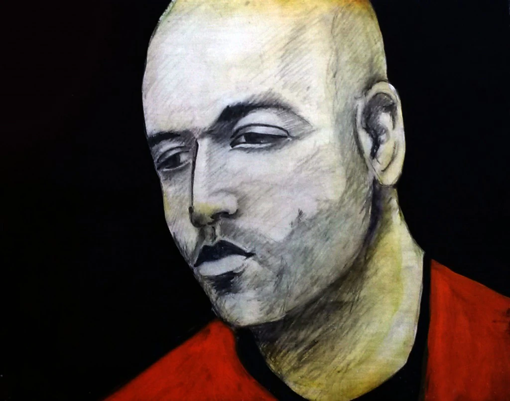 Roberto Saviano acrilico e carboncino su tavola. disegno di David Colantoni 2010