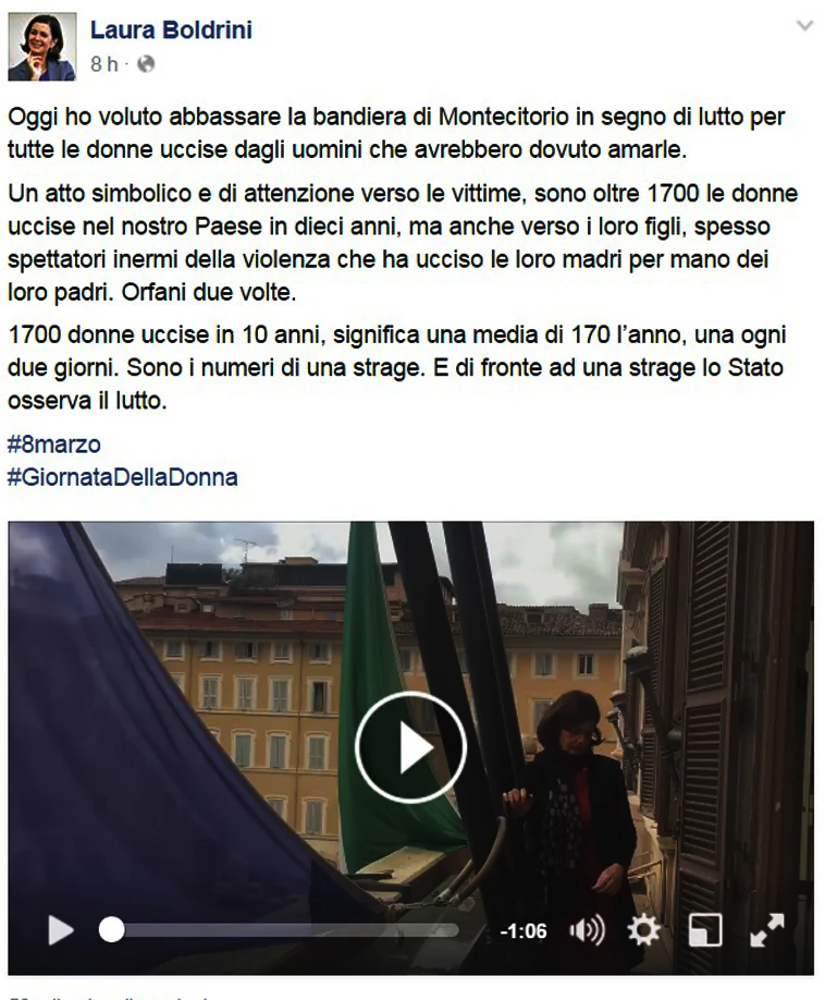 il post del Presidente Laura Boldrini sulla sua pagina Facebook