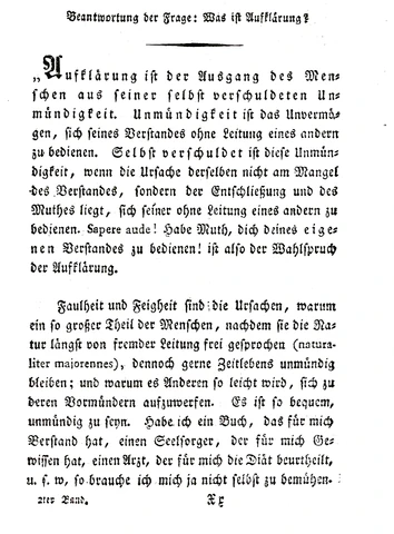 Beantwortung der Frage: Was ist Aufklärung?
