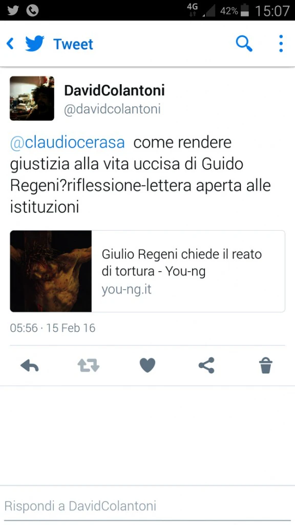 il twetter a Cerasa direttore del Foglio con il link dell'articolo 15 febbraio 2016