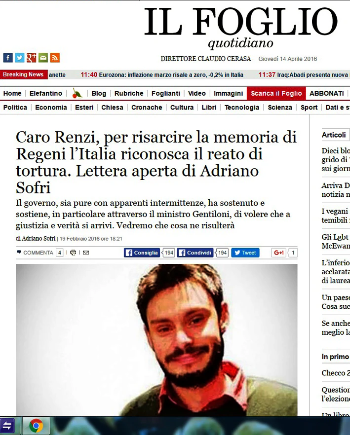 articolo di Sofri propone la cosa che avevo proposto la settimana prima sulla Legge Regeni