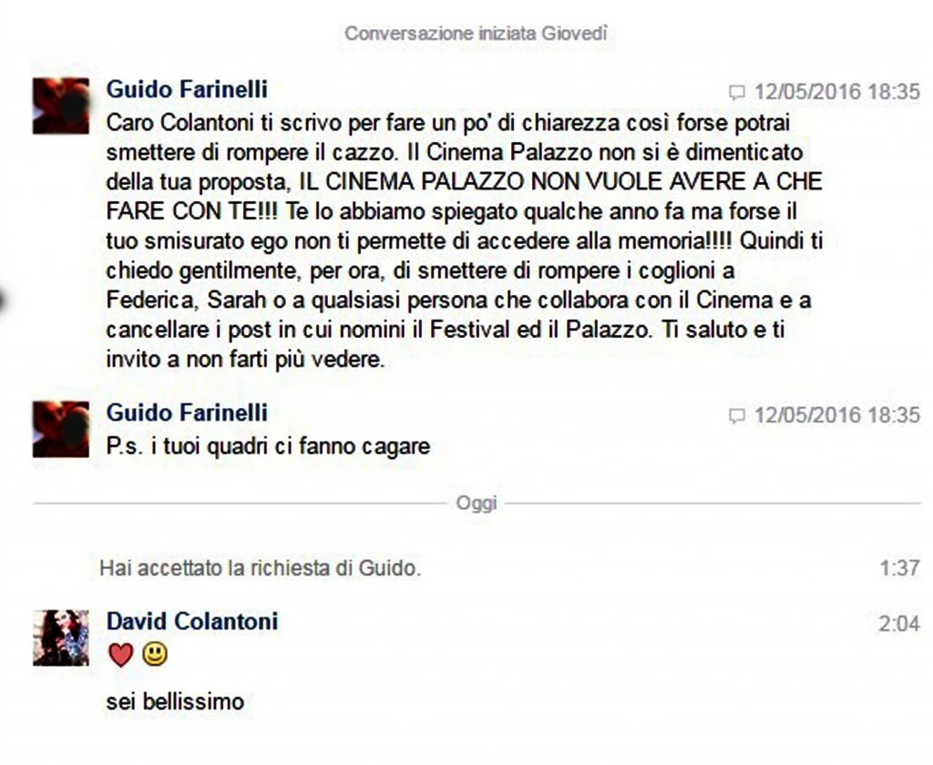 la fatwa a non farmi vedere e a cancellare ogni scritto in cui si nomina il festival e il cinema pala