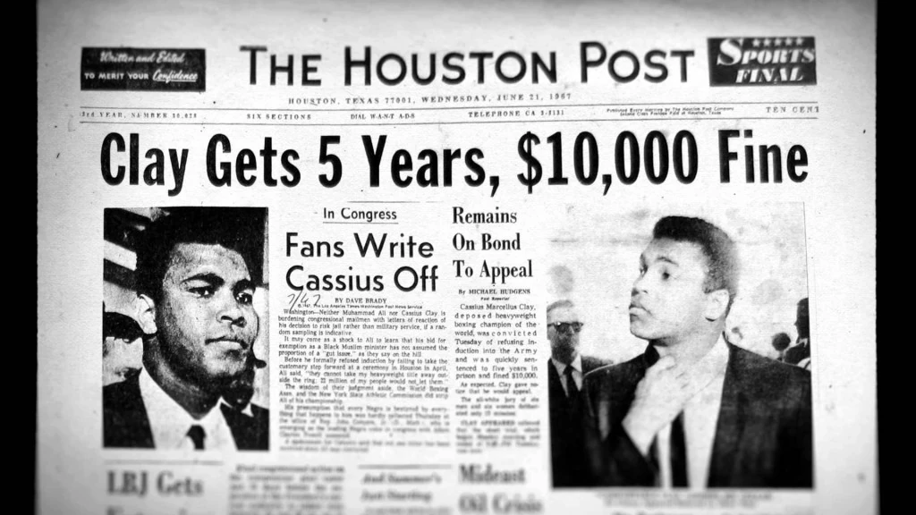 Antonio Monda su Muhammad ali - l'articolo di giornale sulla condanna a 5 anni di galera e 10.000 dollari di multa per renitenza alla leva