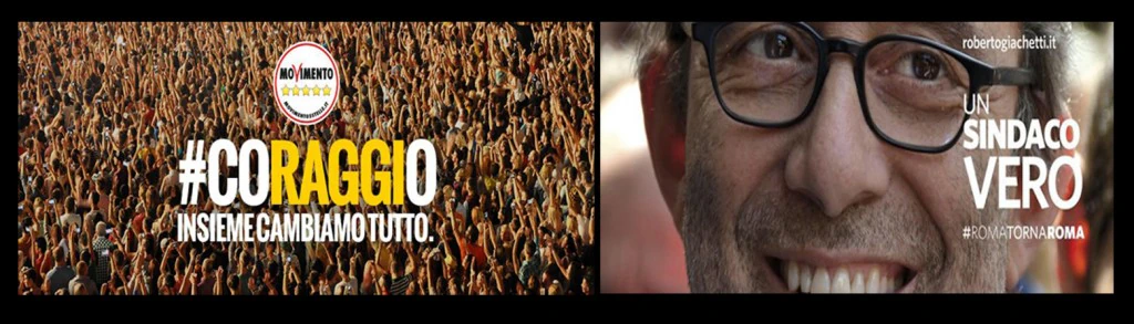 due immagini elettorali per Raggi e Giachetti