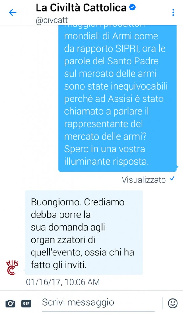 Antonio Spadaro Direttore Civiltà Cattolica, la risposta su twitter alla mia questione e l'invito a chiedere direttamente alla Comunità di Santo Egidio