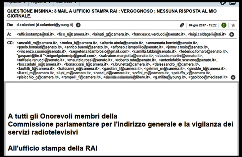 screen shoot mail alla comissione