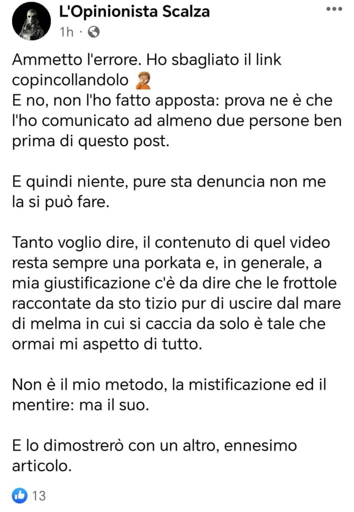 Opinionista Scalza Germano Milite errore link youtube